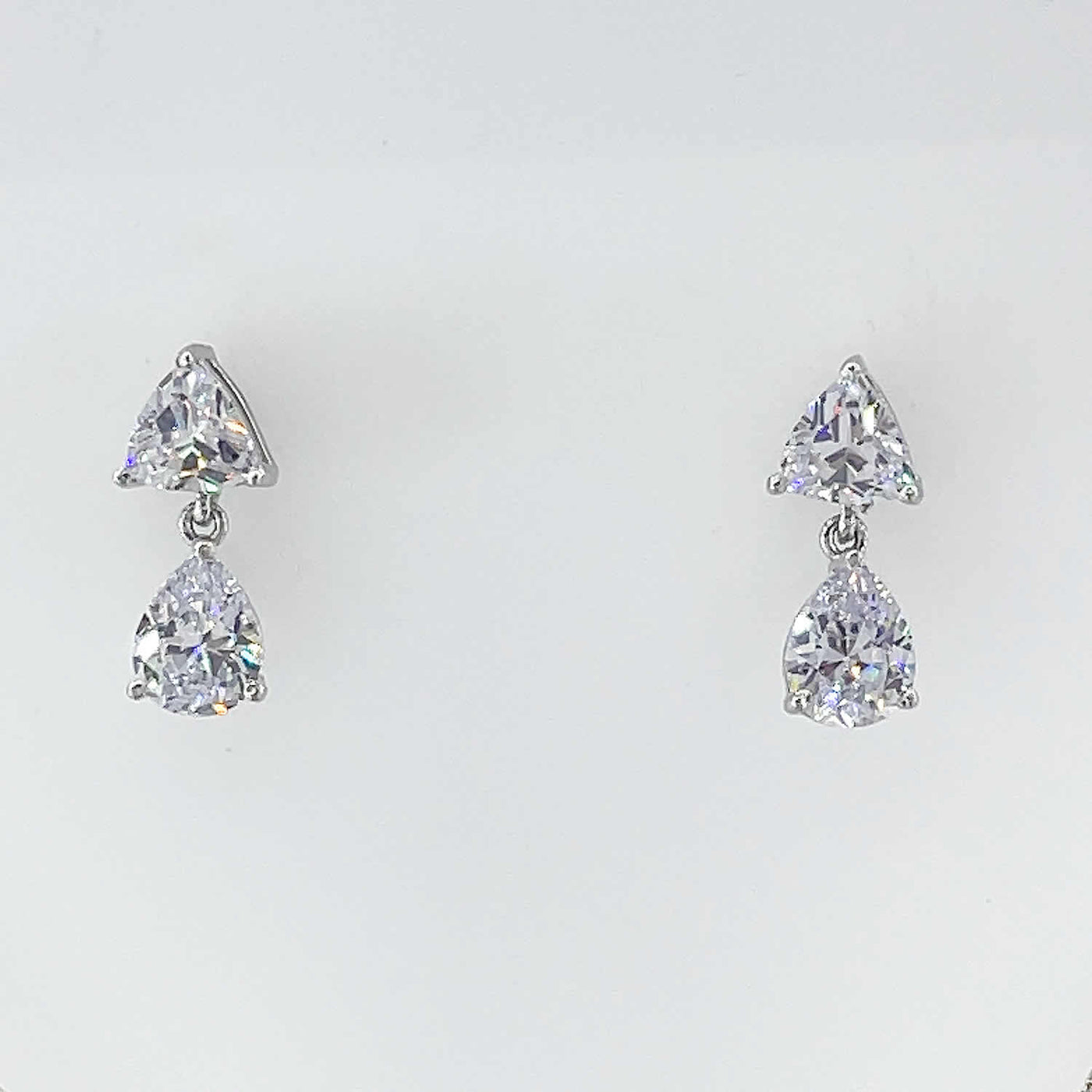 Women's Triangle and Tear Drop Solitaire Dangler Earring  92.5 Pure Silver