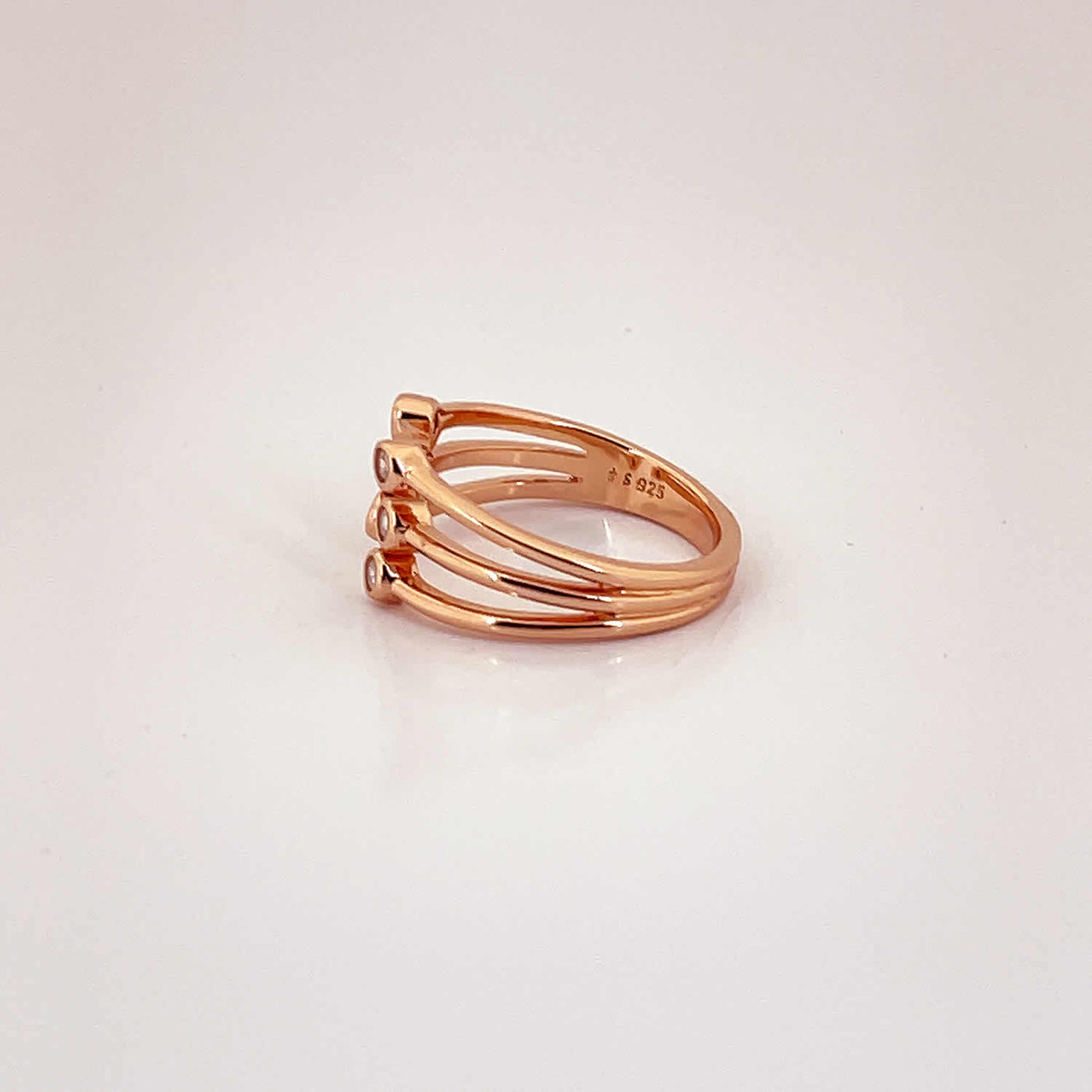 Women's Classy Rose Gold Three Layer Open Adjustable Ring 92.5 purity silver