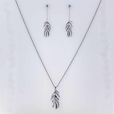 Women's Silver Leaf Design Cocktail Dangler Necklace set 92.5 Pure Silver with chain