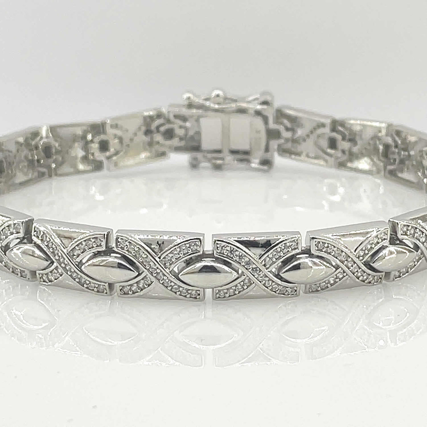 Men's Silver Classy Abstract link chain design Tennis bracelet 92.5 Pure Silver