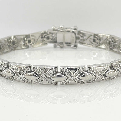 Men's Silver Classy Abstract link chain design Tennis bracelet 92.5 Pure Silver