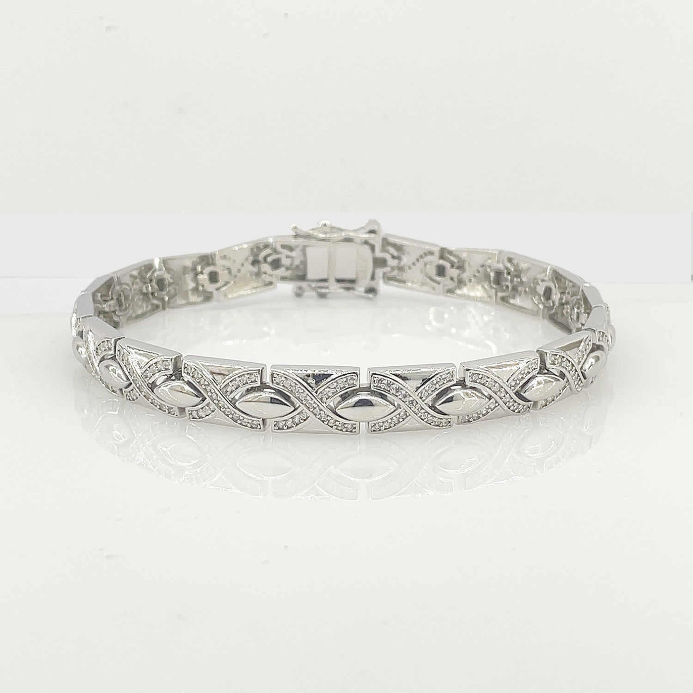 Men's Silver Classy Abstract link chain design Tennis bracelet 92.5 Pure Silver