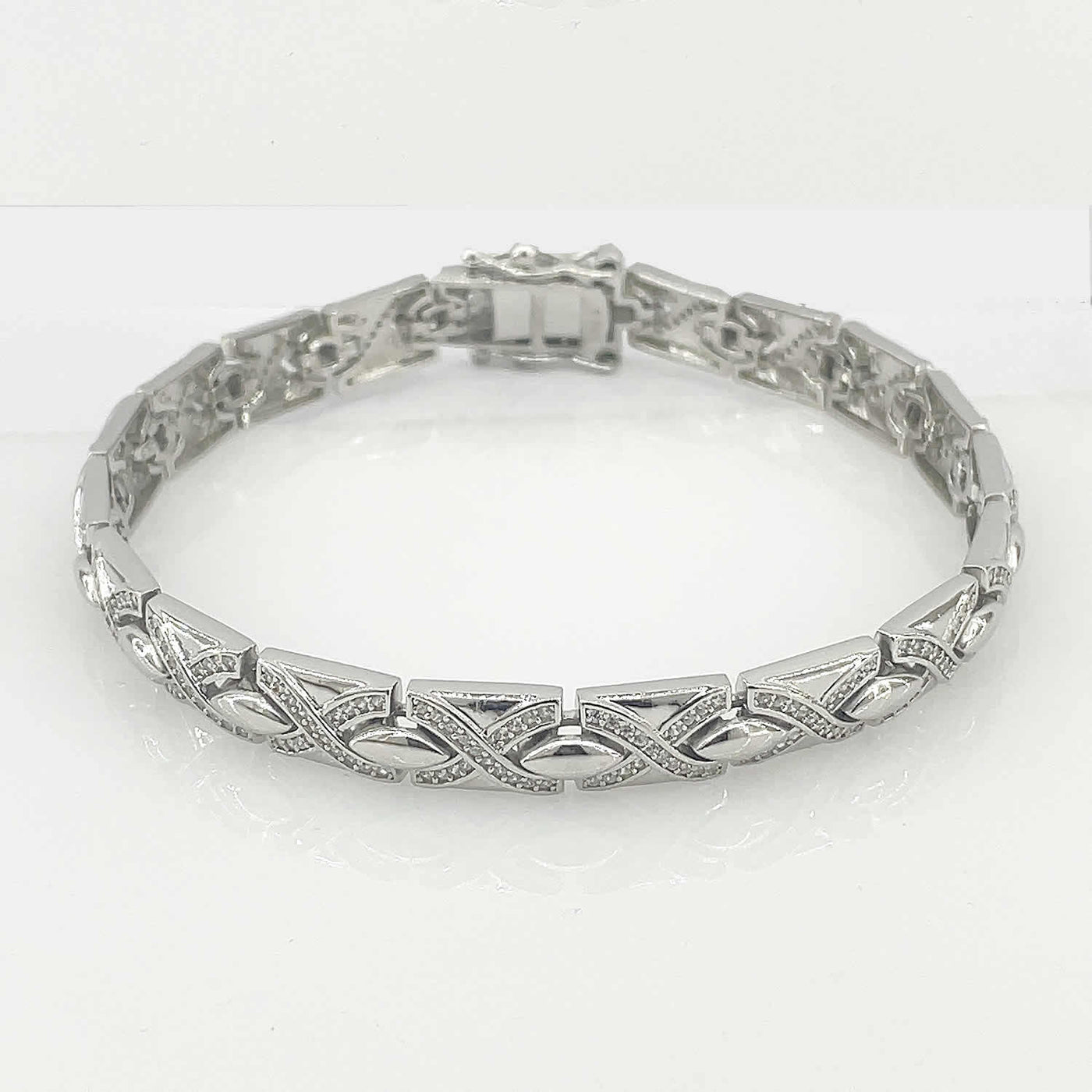 Men's Silver Classy Abstract link chain design Tennis bracelet 92.5 Pure Silver