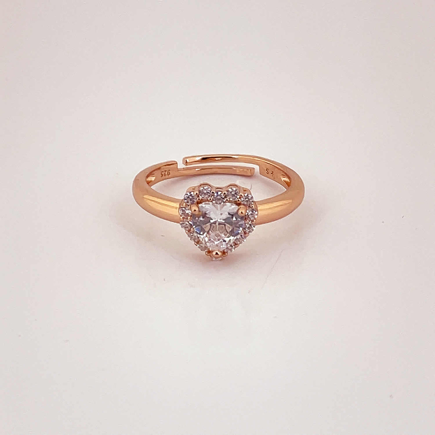 Women's Classy Big Heart Love Rose Gold Adjustable Ring 92.5 purity silver