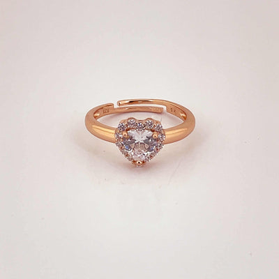 Women's Classy Big Heart Love Rose Gold Adjustable Ring 92.5 purity silver