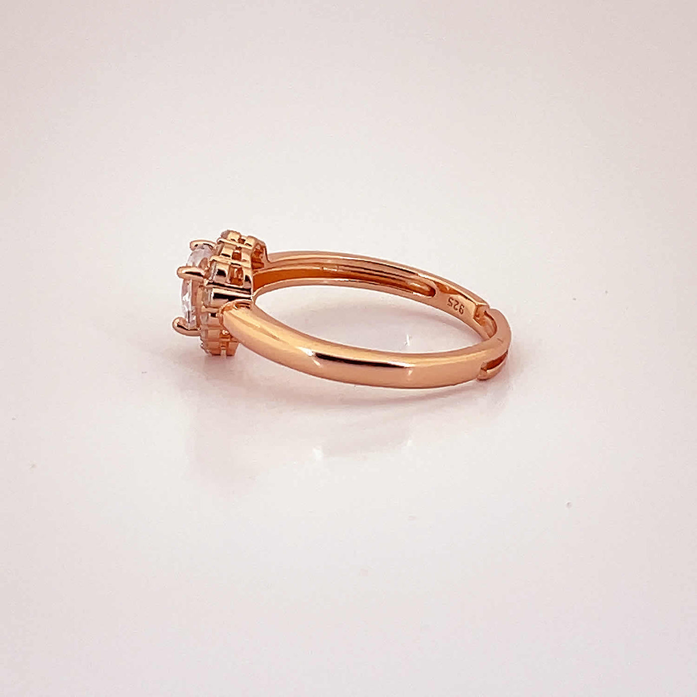 Women's Classy Big Heart Love Rose Gold Adjustable Ring 92.5 purity silver