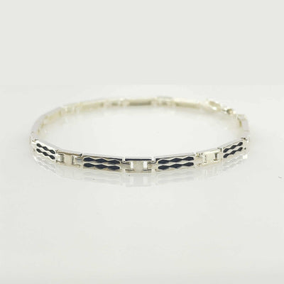 Men's Silver Striking Link Sleek Bracelet Diamond motif 92.5 Pure Silver