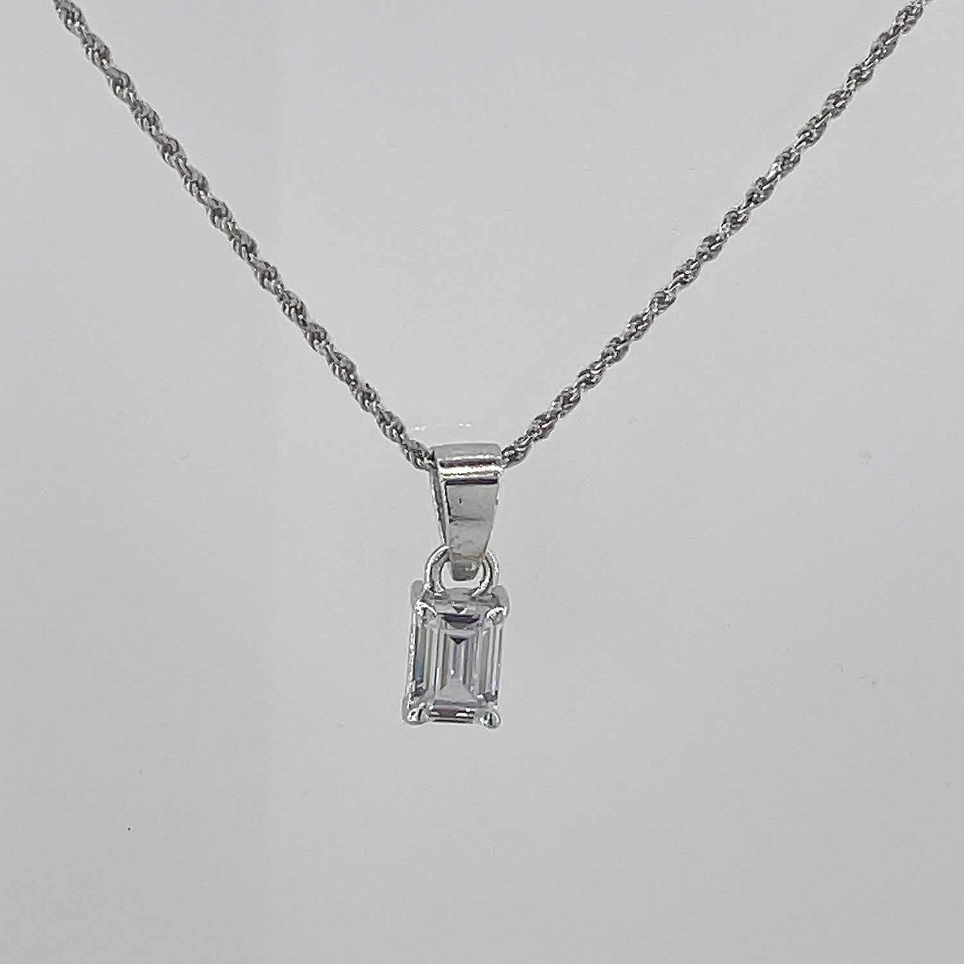 Women's Silver Geometric Rectangle cut Solitaire Necklace set 92.5 Pure Silver with chain