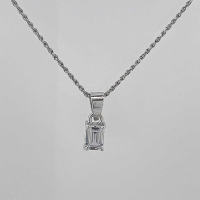 Women's Silver Geometric Rectangle cut Solitaire Necklace set 92.5 Pure Silver with chain