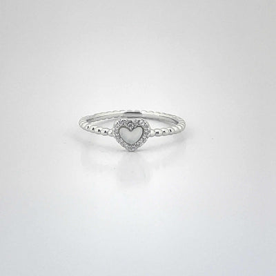 Women's Classy Pearl Heart Engraved  Love Ring 92.5 purity silver