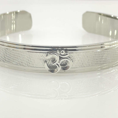 Men's Silver Adjustable cuff style kada with OM Motif 92.5 Pure Silver