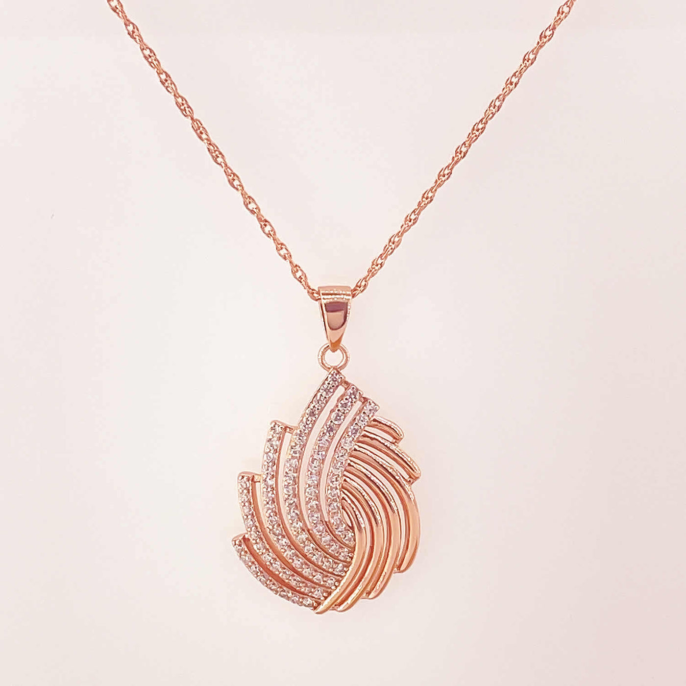 Women's Silver Rose Gold Leaf Cut Statement Pendant 92.5 Pure Silver