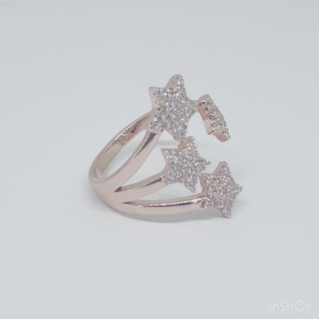 Women's Classy Star Constellation Cocktail Rose Gold Adjustable Open Ring 92.5 purity silver