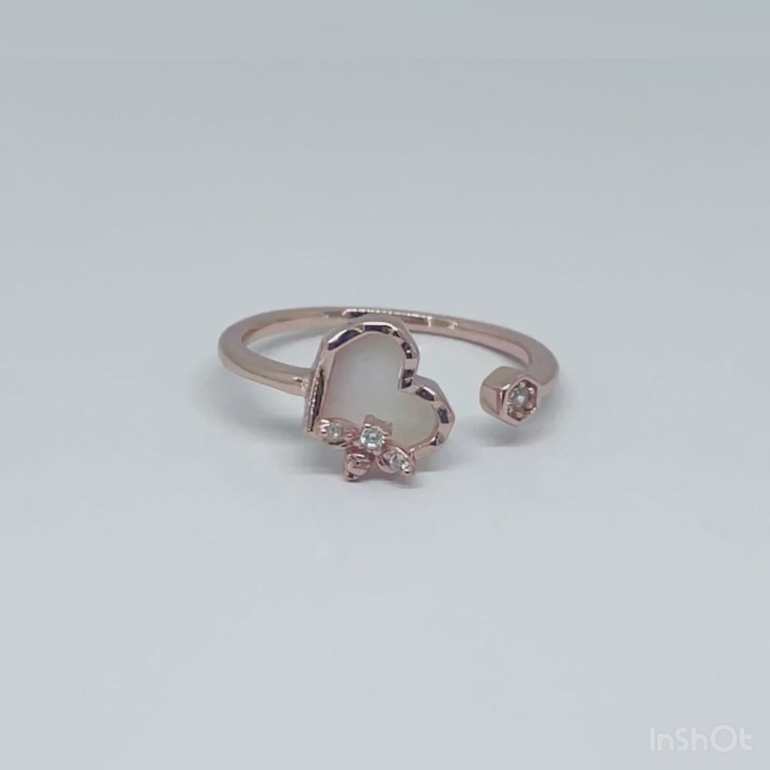 Women's Classy Heart Love Rose Gold Adjustable Open Ring 92.5 purity silver