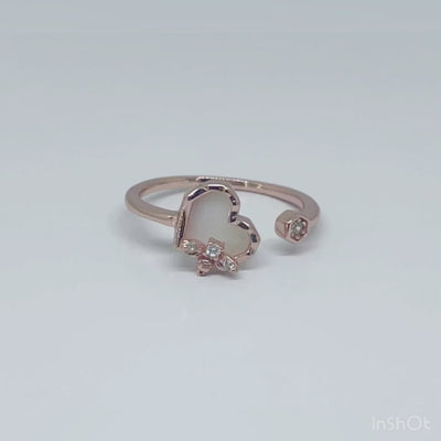 Women's Classy Heart Love Rose Gold Adjustable Open Ring 92.5 purity silver