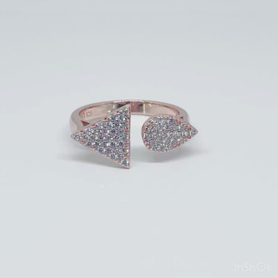 Women's Classy Tear Drop and Triangle Star Cocktail Rose Gold Adjustable Open Ring 92.5 purity silver