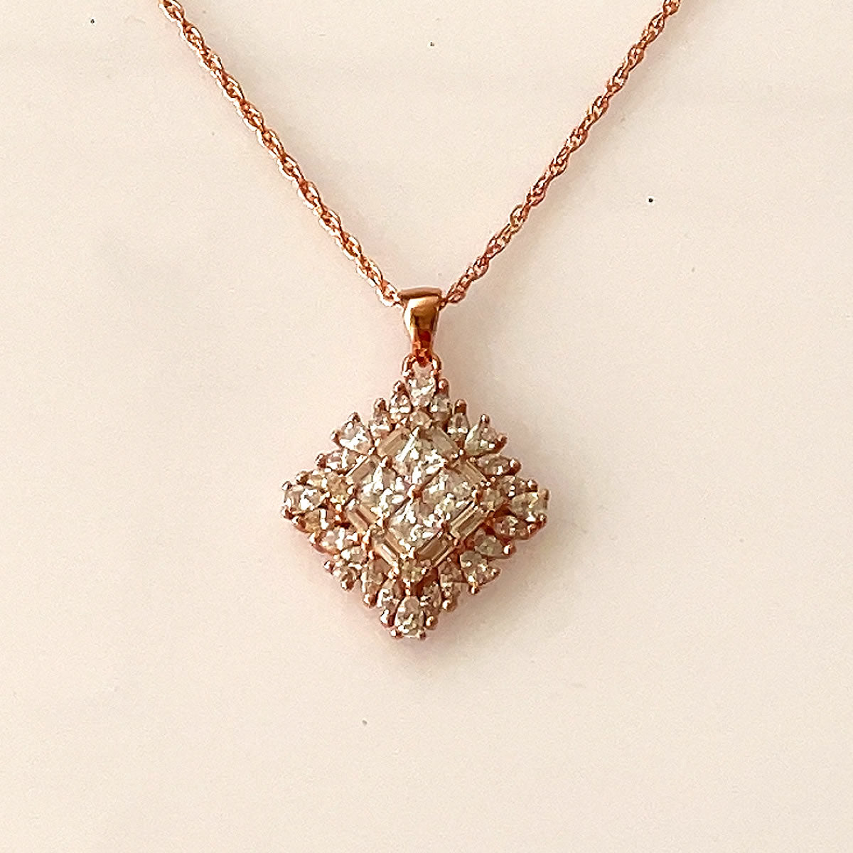 Square Rose gold plated Pendant 92.5 purity silver