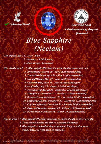 BLUEMONDS Blue Sapphire all Ratti size 2 Ratti to 11 Ratti Neelam (Certified loose Blue Sapphire Stone)