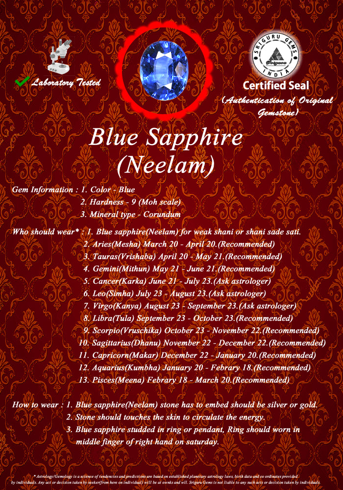 BLUEMONDS Blue Sapphire all carat size 2 carat to 11 carat Neelam (Certified loose Blue Sapphire Stone)